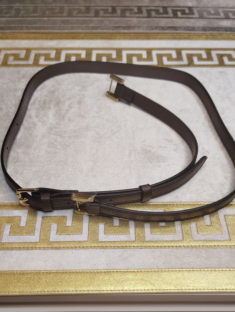 NEW Brown Leather Skinny Purse Strap with Gold Buckle